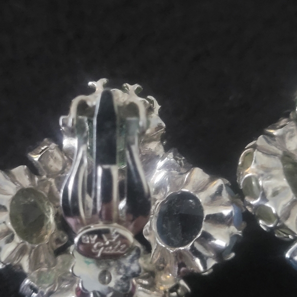 Vtg Multicolor Rhinestones Silver Tone Clip On Earrings By Gale - Picture 4 of 8